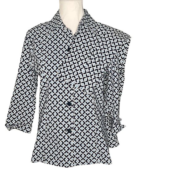 Pure Amici Set Geometric Jacket Pull On Crop Pant Stretch Preppy Blue Size S - Picture 2 of 14